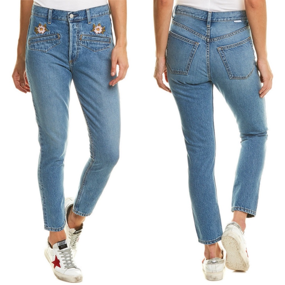 Boyish Billy Embroidered Floral High Waist Slim Ankle Jeans Fantasia Size 24